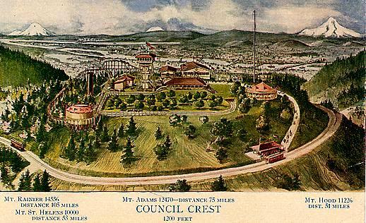 Historic postcard of Council Crest